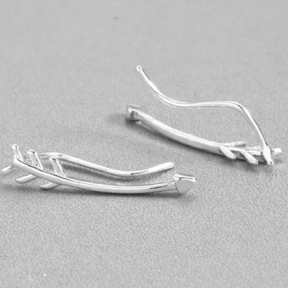 Silver Tone Arrow Ear Climber Sweep Earrings - Picture 2 of 3